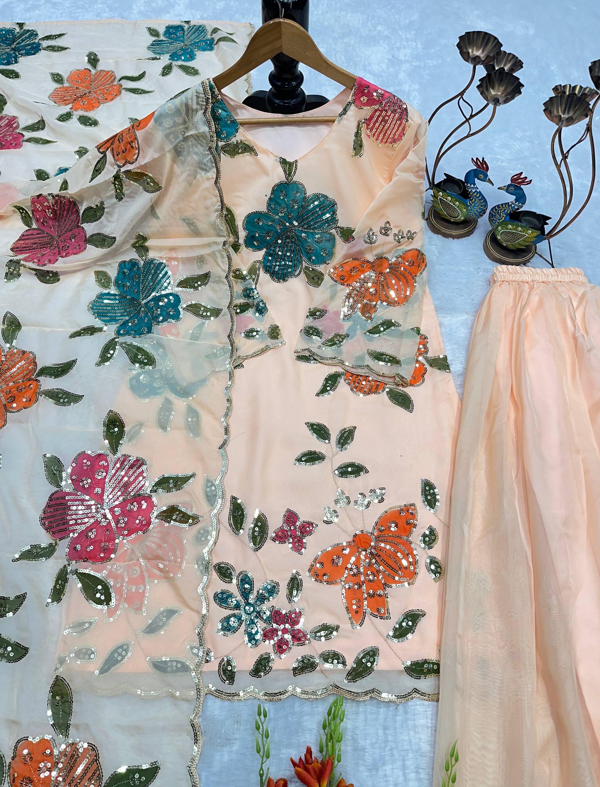 Urban Cream Pastel-Embroidered Sharara Set
